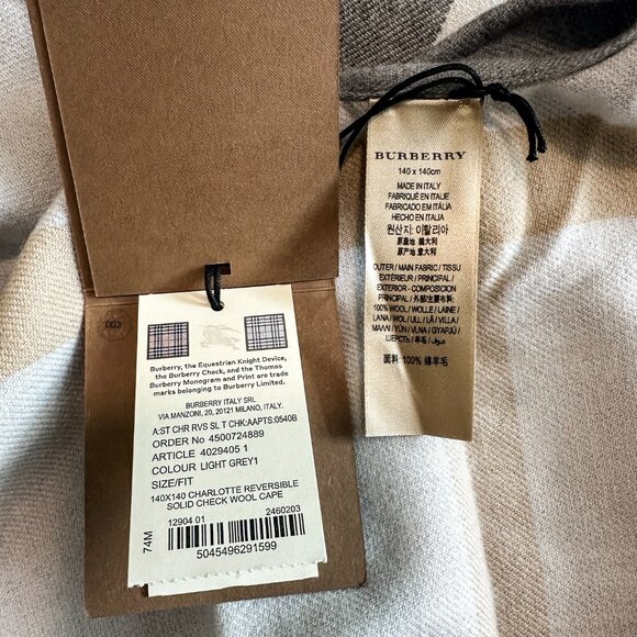 Burberry Charlotte Reversible Solid/House Check Wool Cape One Size - Picture 11 of 11
